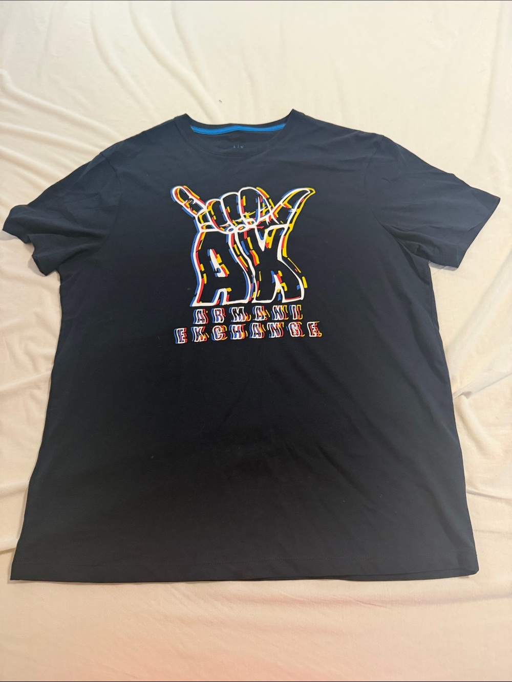 Armani Exchange Men's Navy Blue Graphic Short-Sleeve Tee - Shaka Hand Design